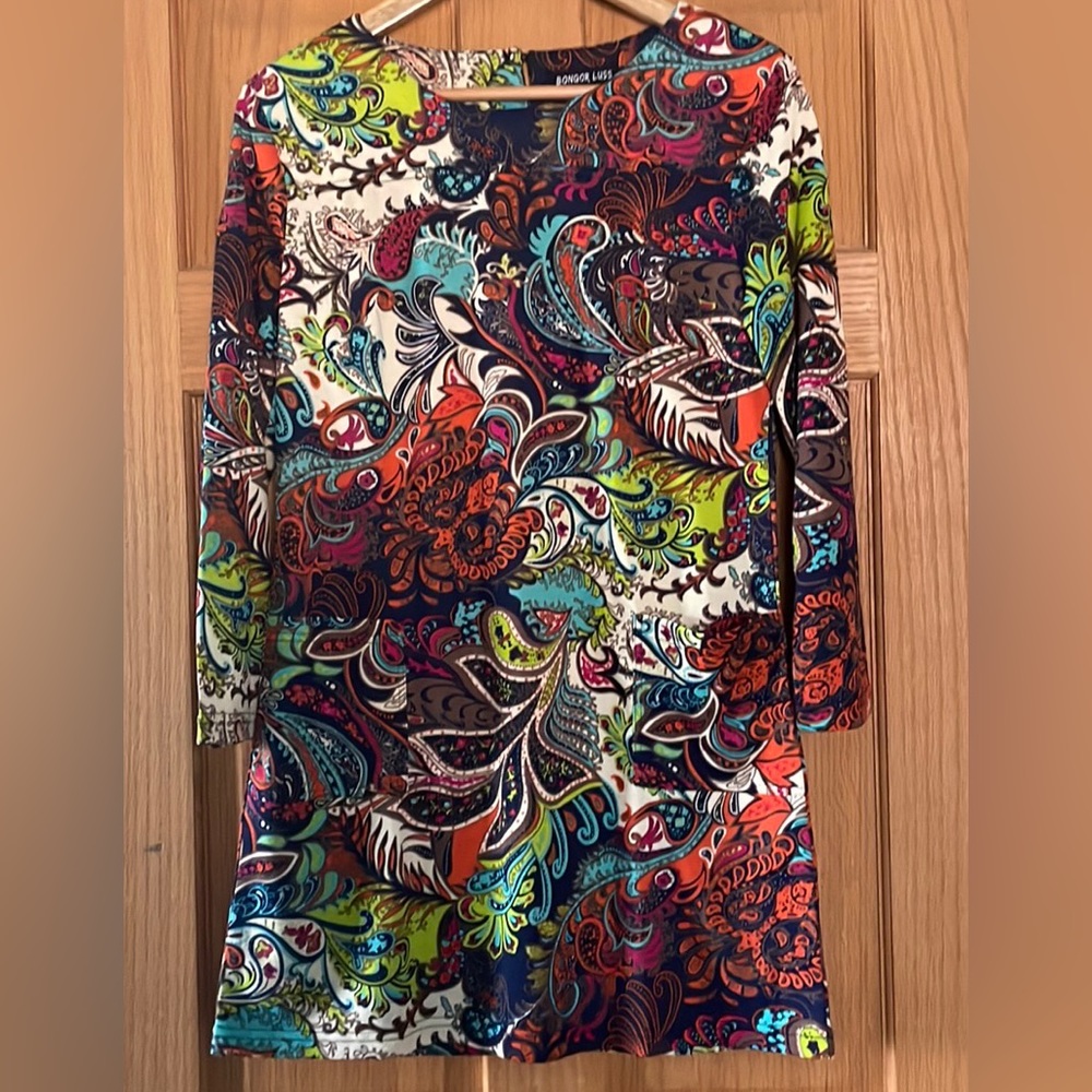 BONGO LUSS vibrant paisley dress with front pockets XL NWOT